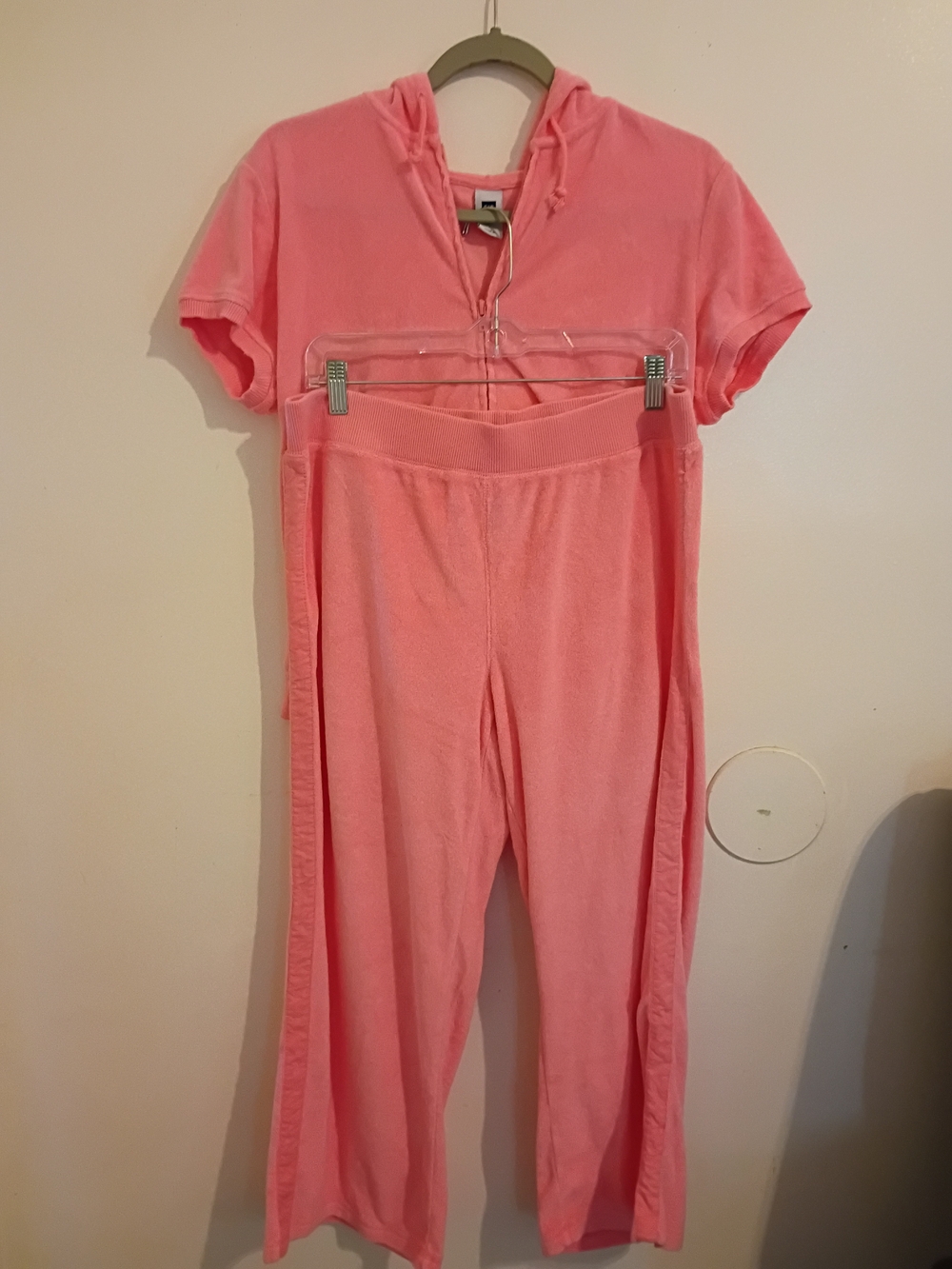 VTG GAP Women's Pink Short-Sleeve Hooded Jumpsuit Set Sz L
